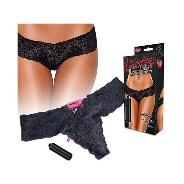 Hustler - Vibrating Panties with Hidden Vibe Pocket Back Lace Up  Black 4890808156612 Panties Massager Non RC (Vibration) Non Rechargeable