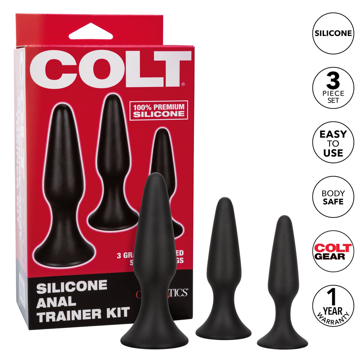 California Exotics - Colt Silicone Anal Trainer Kit 3 Plugs (Black) Anal Kit (Non Vibration) 530352746 CherryAffairs