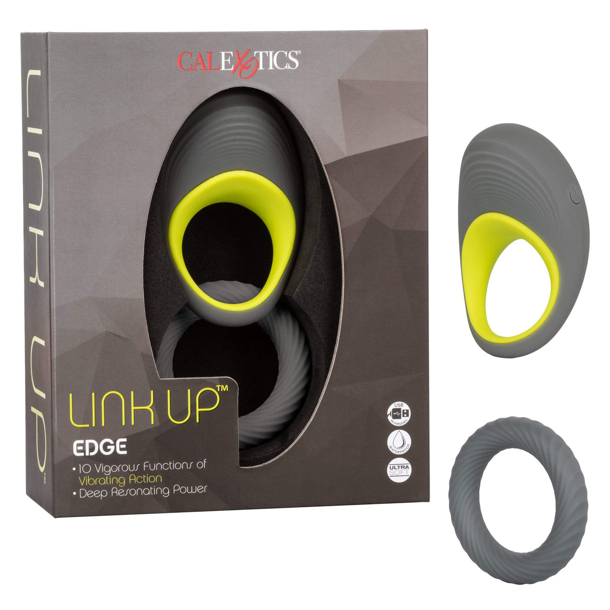 California Exotics - Link Up Edge Vibrating Cock Ring (Grey)    Silicone Cock Ring (Vibration) Rechargeable