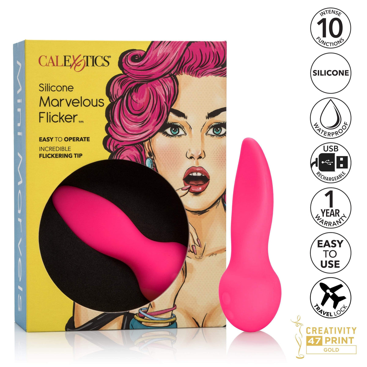California Exotics - Mini Marvels Silicone Marvelous Flicker Clit Massager (Pink) Clit Massager (Vibration) Rechargeable 716770087584 CherryAffairs