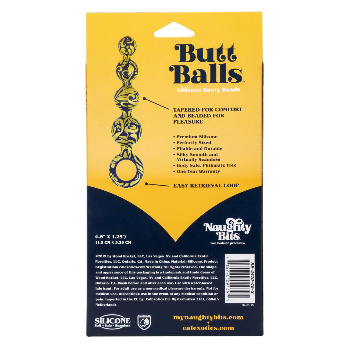 California Exotics - Naughty Bits Butt Balls Silicone Booty Beads (Black) CE1834 CherryAffairs