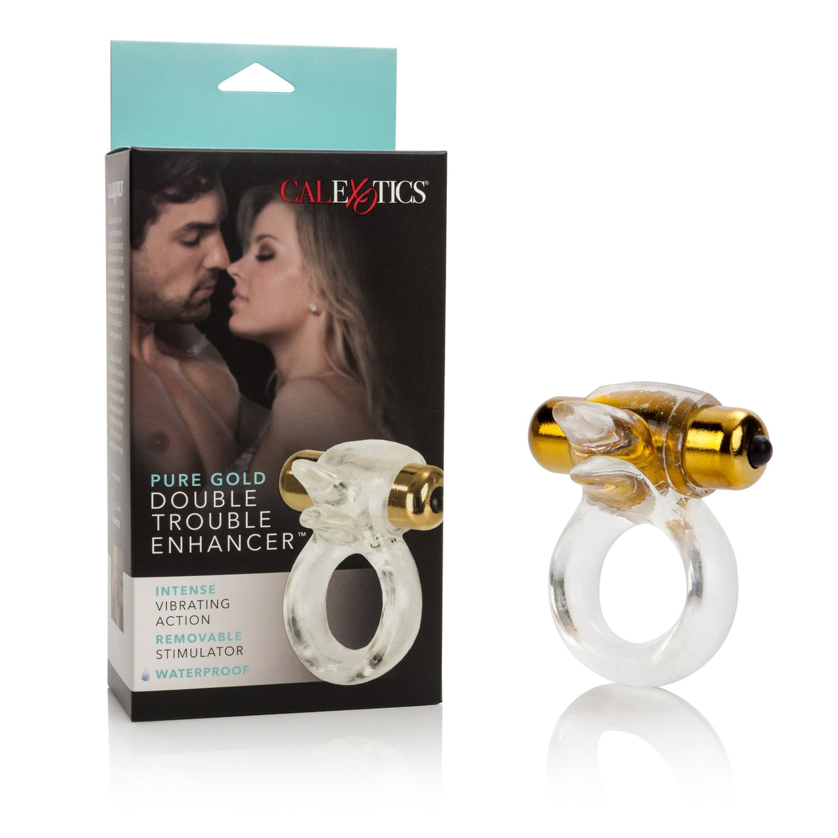 California Exotics - Pure Gold Double Trouble Enhancer Vibrating Cock Ring (Clear) CE1421 CherryAffairs