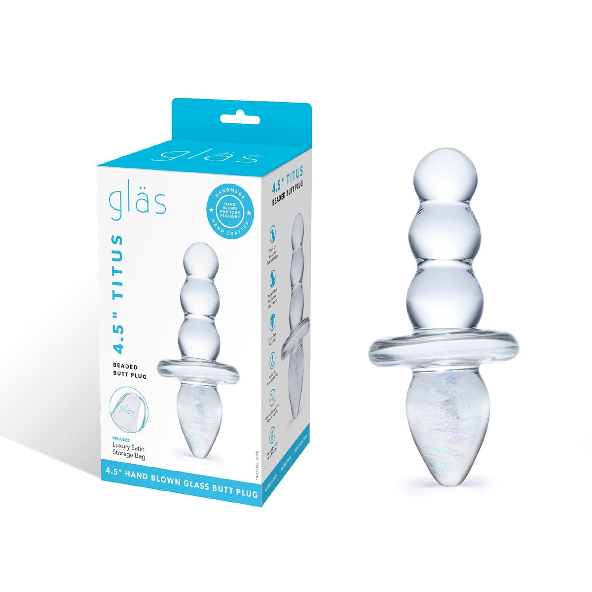 Glas - Titus Beaded Glass Butt Plug 4.5&quot; (Clear) Glass Anal Plug (Non Vibration) 4890808062845 CherryAffairs