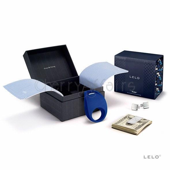 LELO - Pino Vibrating Cock Ring with Cufflinks and Clip (Blue) | CherryAffairs Singapore