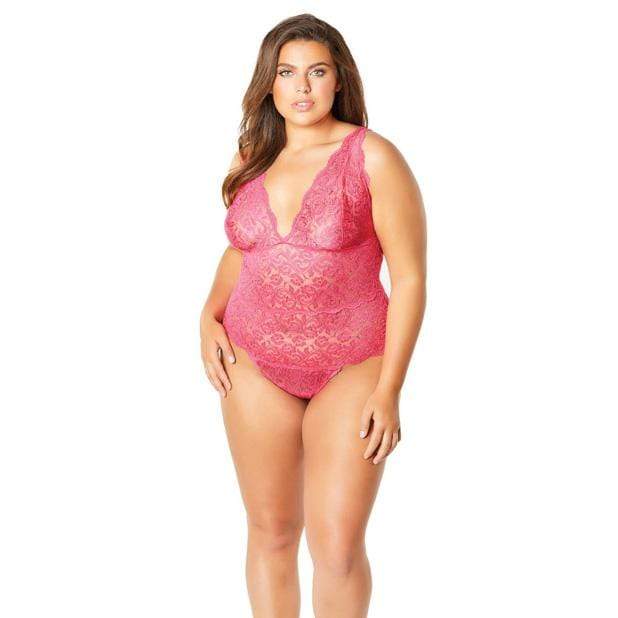 Oh la la cheri - Soft Edged Galloon Lace Teddy with Adjustable Straps and Snaps Crotch 1X (Pink) OL1018 CherryAffairs