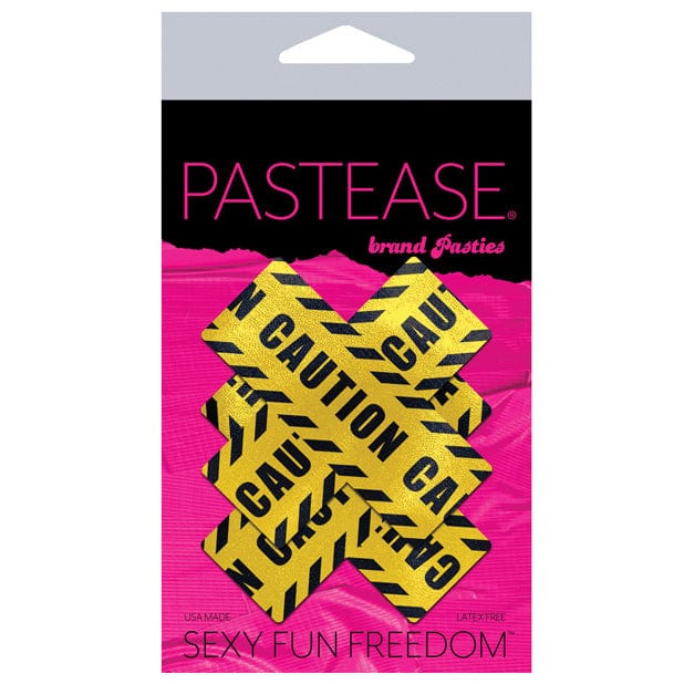 Pastease - Premium Caution Cross Pasties Nipple Covers O/S (Black/Yellow)    Nipple Covers