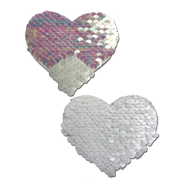 Pastease - Premium Color Changing Flip Sequins Heart Pasties Nipple Covers O/S (Pearl/White) Nipple Covers 785123870098 CherryAffairs