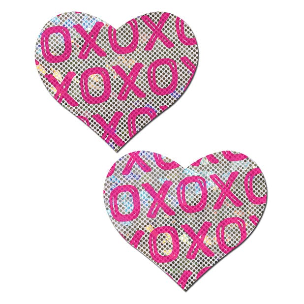 Pastease - Premium Glitter XOXO Heart Pasties Nipple Covers O/S (White/Pink)    Nipple Covers