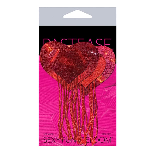 Pastease - Tassel Holographic Heart Pasties Nipple Covers O/S (Red) Nipple Covers 694536306684 CherryAffairs