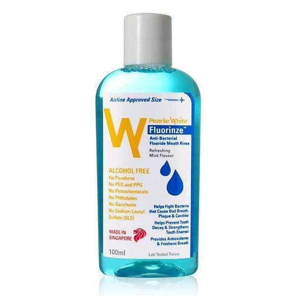 Pearlie White - Fluorinze Alcohol Free Antibacterial Fluoride Mouth Rinse 100ml (Blue)    Body Care