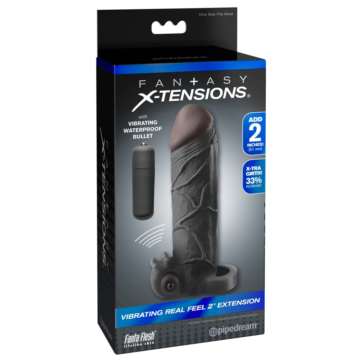 Pipedream - Fantasy X-tensions Vibrating Real Feel Extension 2&quot; (Black) PD1221 CherryAffairs