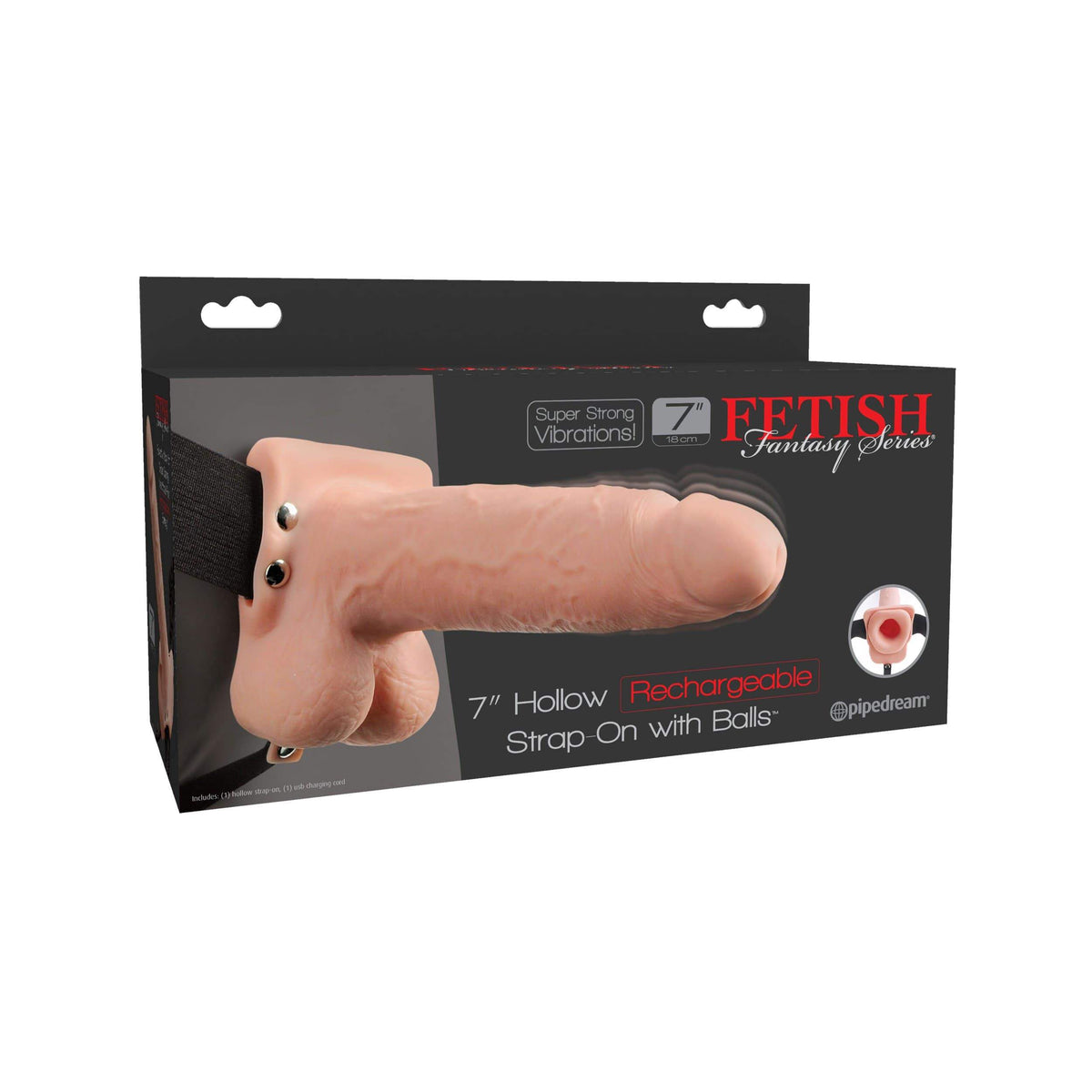 Pipedream - Fetish Fantasy Hollow Rechargeable Strap On with Balls 7&quot; (Beige) PD1788 CherryAffairs