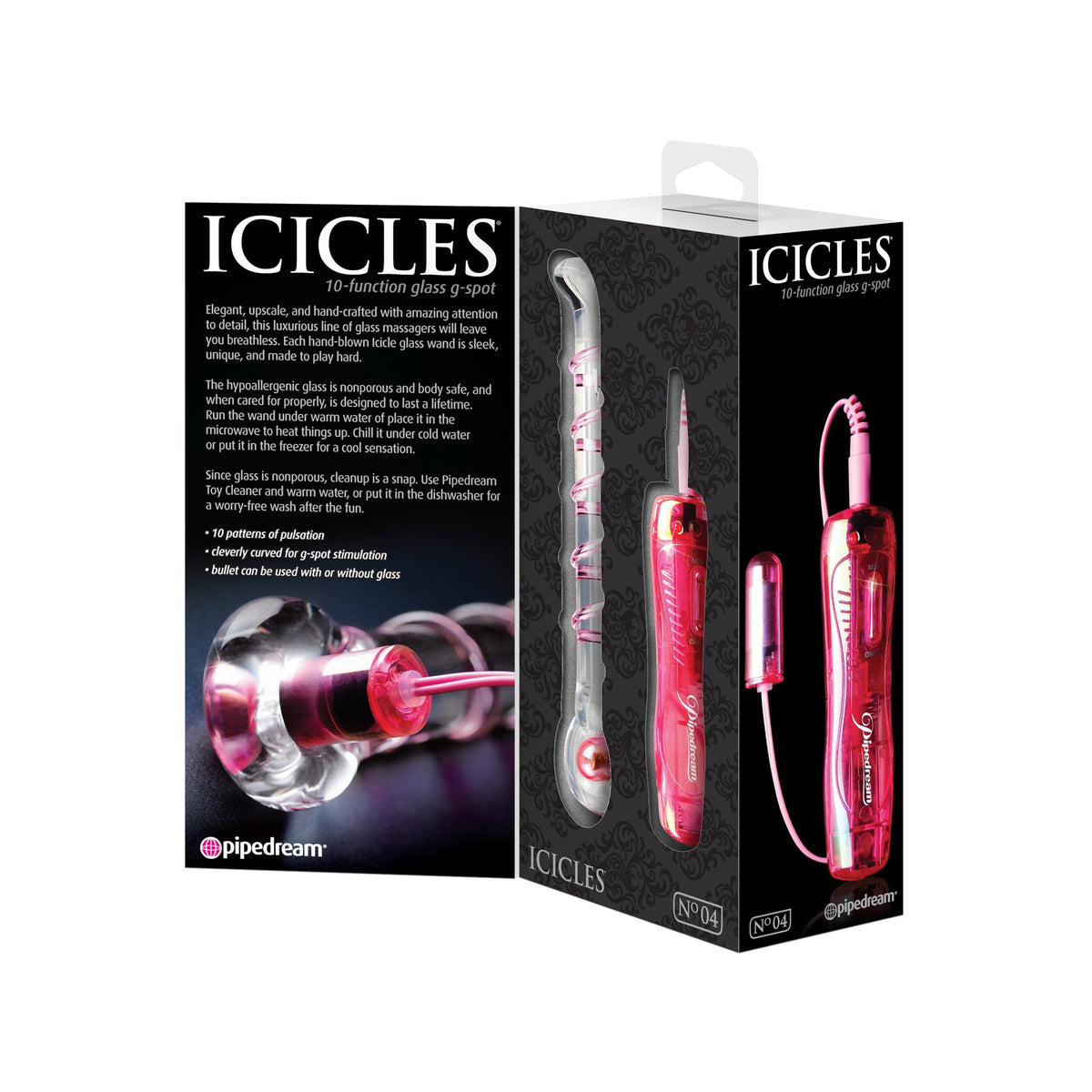 Pipedream - Icicles No. 4 Glass Vibrator 7&quot; (Clear)    Glass Dildo (Vibration) Non Rechargeable