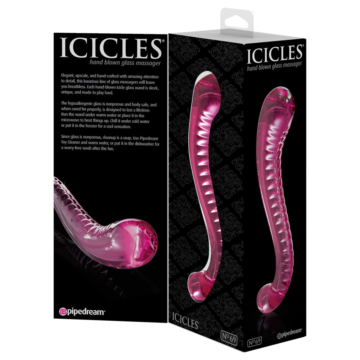 Pipedream - Icicles No 69 Hand Blown Massager (Pink) Glass Dildo (Non Vibration) Singapore