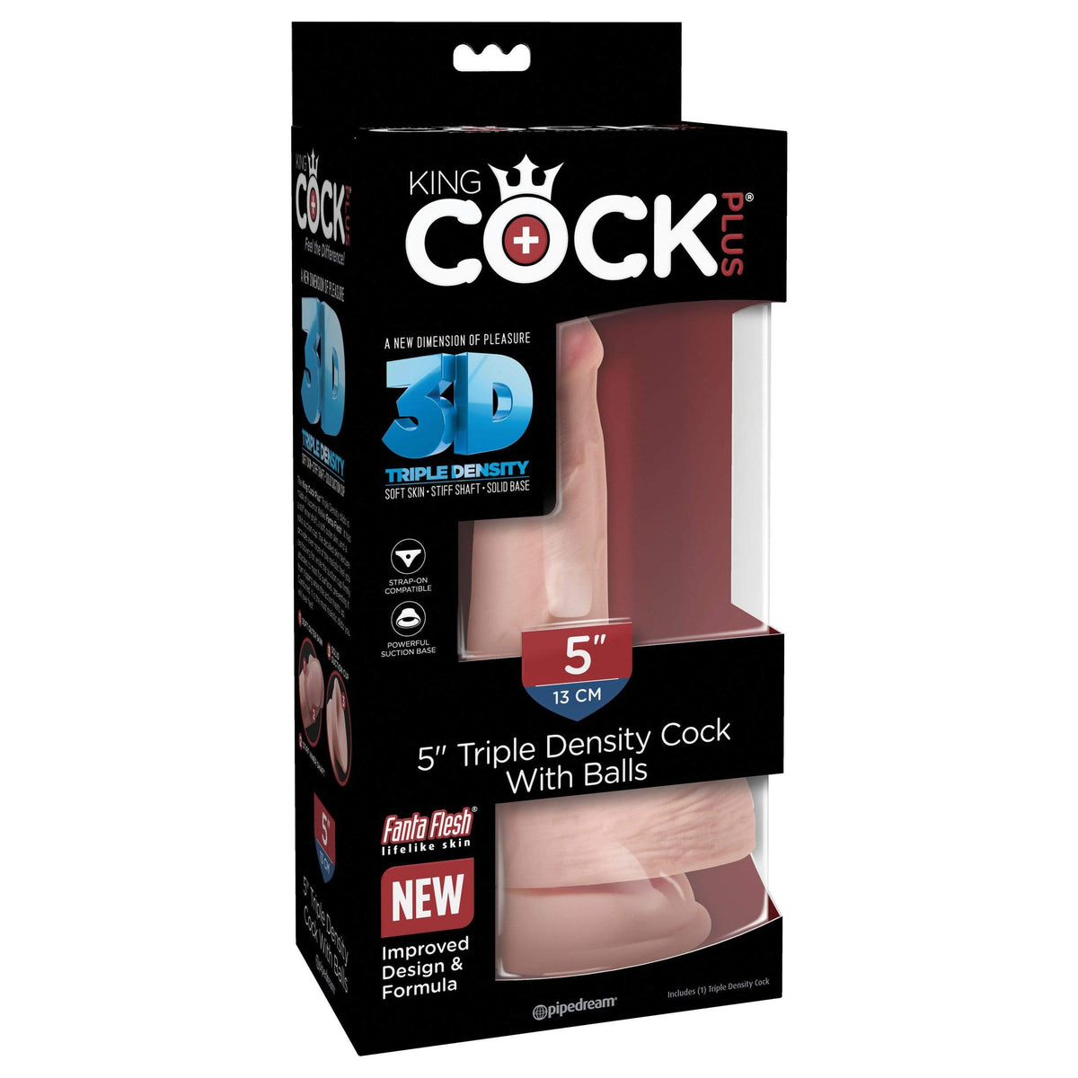 Pipedream - King Cock Plus 3D Triple Density Cock with Balls Dildo 5&quot; (Beige) PD1813 CherryAffairs