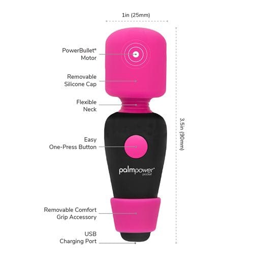 PowerBullet - Palmpower Pocket Rechargeable Mini Wand Massager (Fuchsia/Black) PWB1004 CherryAffairs
