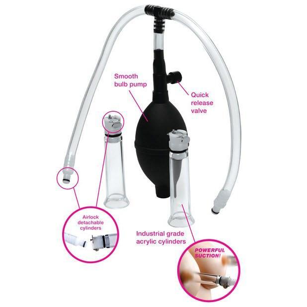 XR - Size Matters Nipple Pumping System with Dual Cylinders (Black) XR1015 CherryAffairs